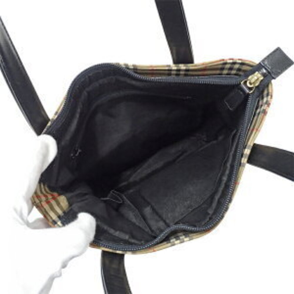 Burberry Tote Bag Handbag Canvas Beige Black Check - Picture 5 of 8